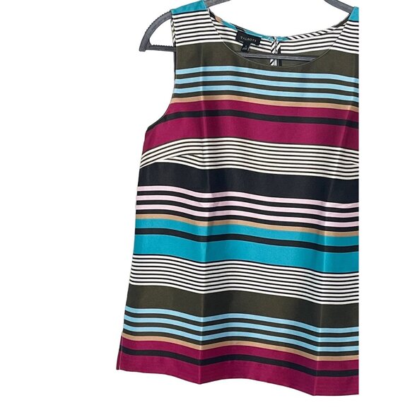 Talbots Sleeveless Satin Blouse Small Striped Blue Green Pink Shell Career Top - Picture 3 of 12